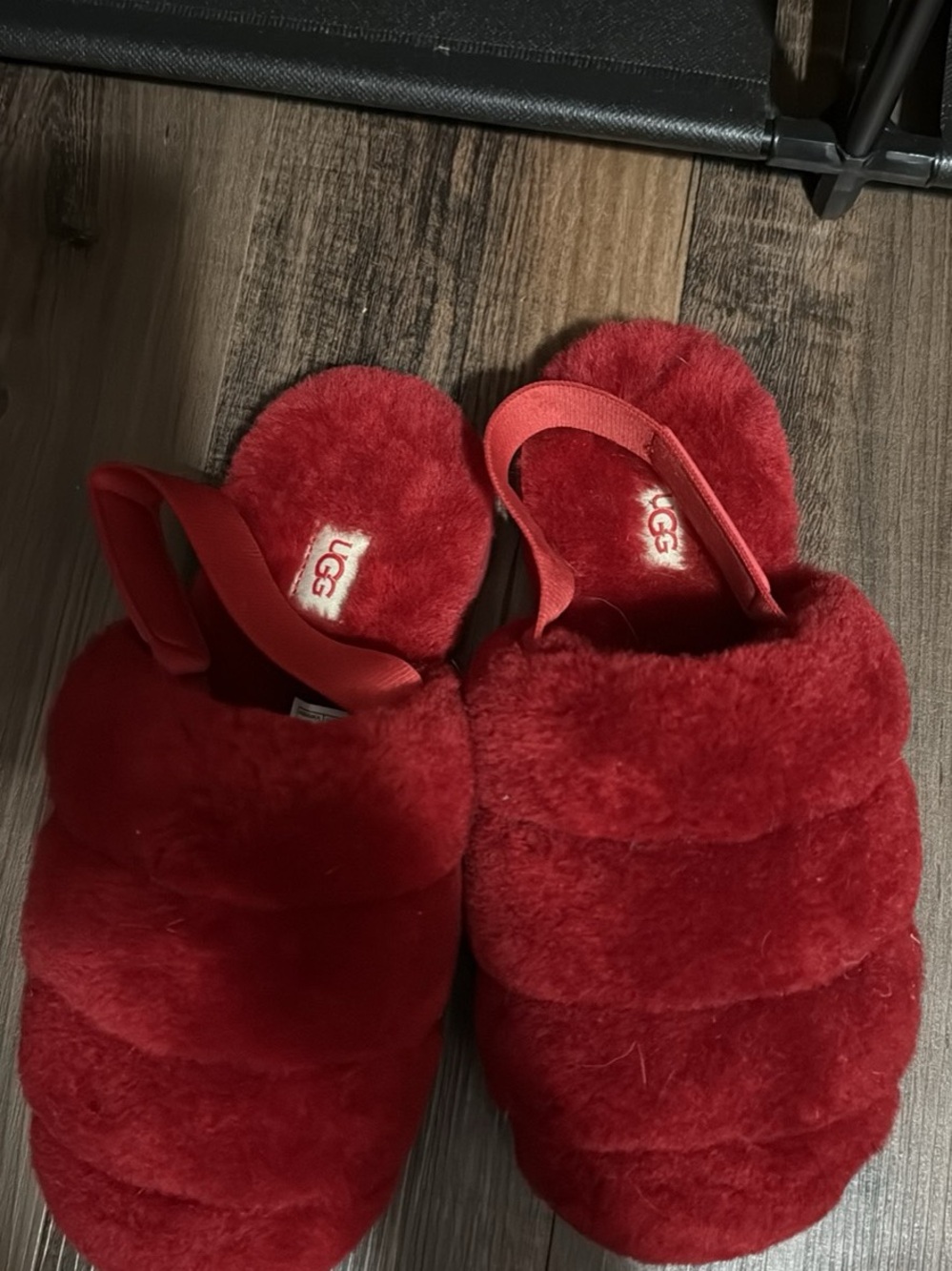 UGG Women's Red Plush Slide Slippers with Back Strap